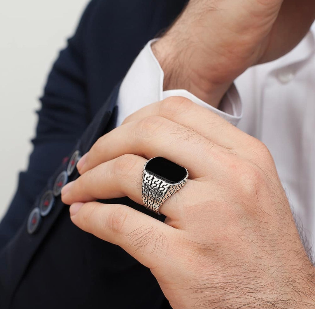 Gental Gems by Karat Kings | Unique Turkish  Style Ring with Natural Black Onyx |  Sterling Silver Oxidized Ring