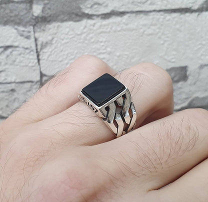 Gental Gems by Karat Kings | Unique Turkish  Style Ring with Natural Black Onyx |  Sterling Silver Oxidized Ring