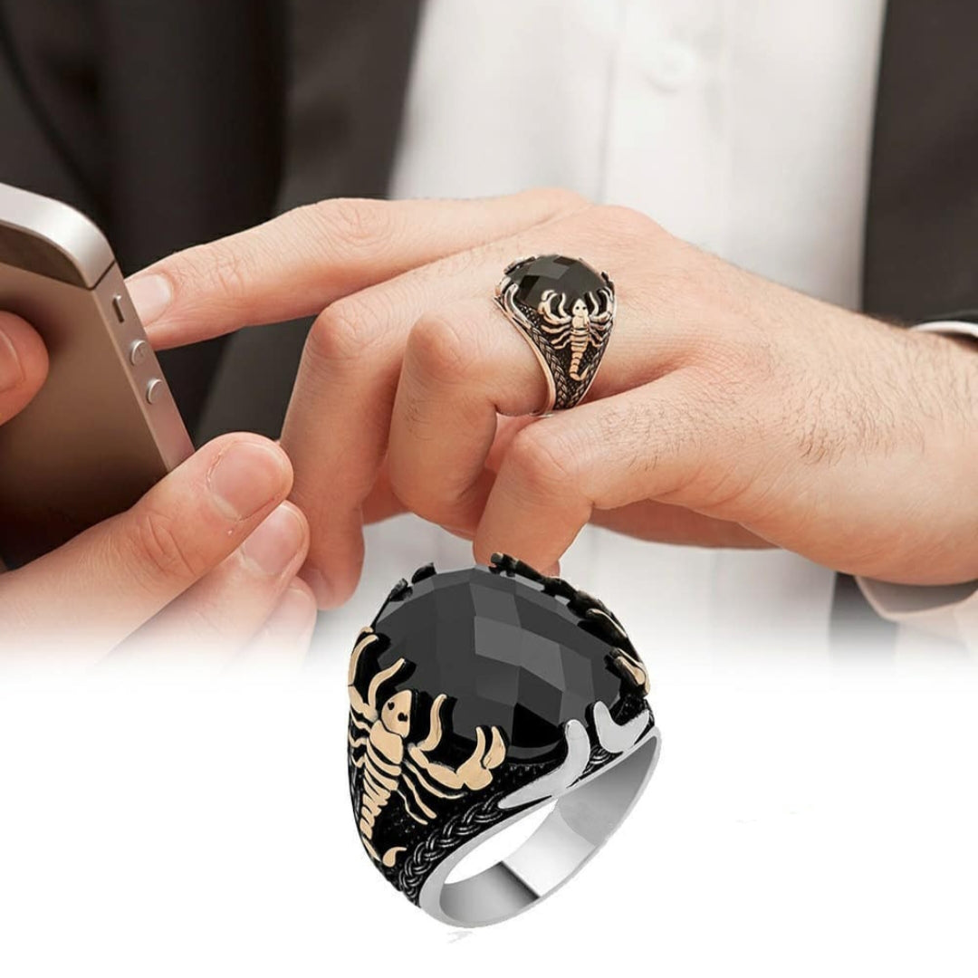 Gental Gems by Karat Kings | Unique Turkish Style Scorpion Ring with Faceted Black Zircon |  Sterling Silver Oxidized Zodiac Ring | Men's Jewelry | With Certificate of Authenticity and  Hallmark