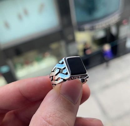 Gental Gems by Karat Kings | Unique Turkish  Style Ring with Natural Black Onyx |  Sterling Silver Oxidized Ring