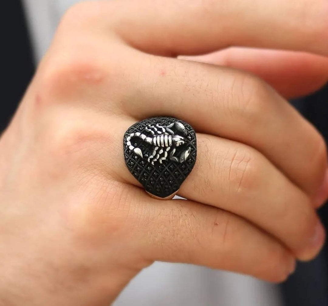 Gental Gems by Karat Kings | Unique Turkish Style Oxidised Silver Ring with Black Zircon|  Sterling Silver Oxidized Ring | Men's Jewelry | With Certificate of Authenticity and  Hallmark
