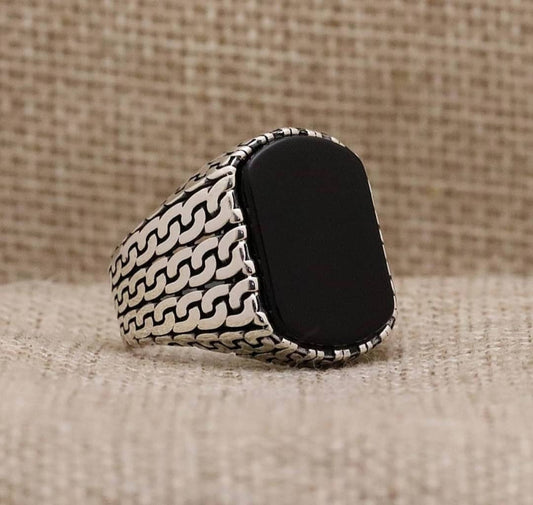 Gental Gems by Karat Kings | Unique Turkish Gucci Style Ring with Natural Black Onyx |  Sterling Silver Oxidized Ring | Men's Jewelry | With Certificate of Authenticity and  Hallmark