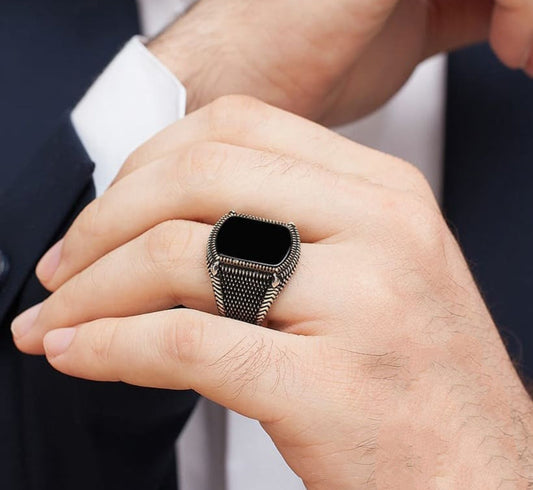 Gental Gems by Karat Kings | Unique Turkish Style Ring with Natural Black Onyx |  Sterling Silver Oxidized Ring | Men's Jewelry | With Certificate of Authenticity and  Hallmark