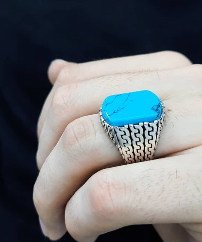 Gental Gems by Karat Kings | Unique Turkish  Style Ring with Natural Irani Turquoise (Firoza) |  Sterling Silver Oxidized Ring