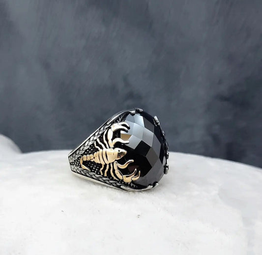 Gental Gems by Karat Kings | Unique Turkish Style Scorpion Ring with Faceted Black Zircon |  Sterling Silver Oxidized Zodiac Ring | Men's Jewelry | With Certificate of Authenticity and  Hallmark
