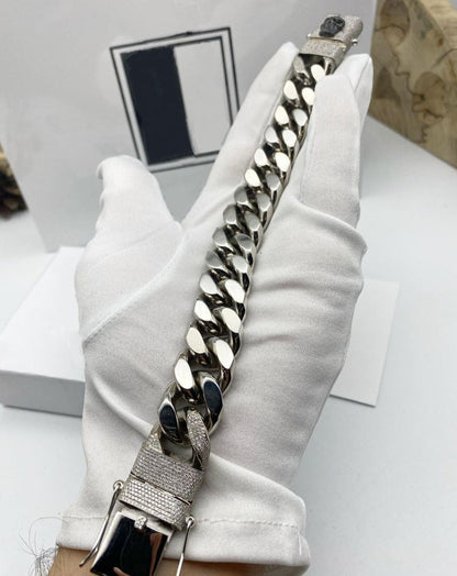 Gental Gems by Karat Kings | Unique 19mm High Polished Solid Miami Cuban Bracelet with Iced Skull Lock for Men |  Sterling Silver Bracelet