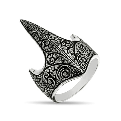 Gental Gems by Karat Kings | Unique Turkish Style Signet Thumb Ring |  Sterling Silver Oxidized Ring