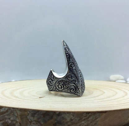 Gental Gems by Karat Kings | Unique Turkish Style Signet Thumb Ring |  Sterling Silver Oxidized Ring
