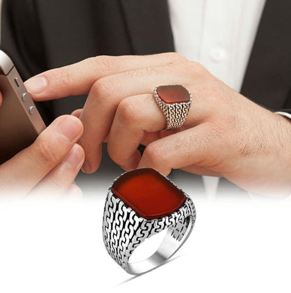 Gental Gems by Karat Kings | Unique Turkish  Style Ring with Natural Red Agate |  Sterling Silver Oxidized Ring