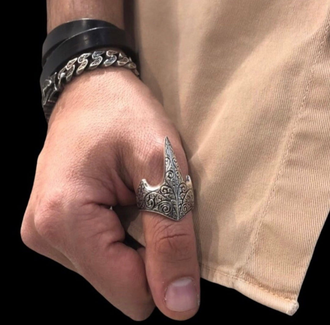 Gental Gems by Karat Kings | Unique Turkish Style Signet Thumb Ring |  Sterling Silver Oxidized Ring