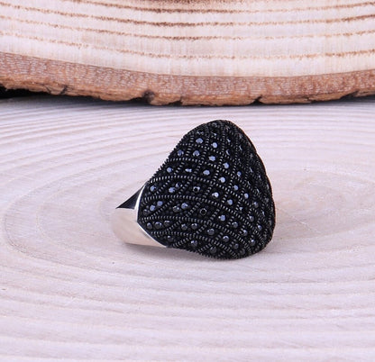Gental Gems by Karat Kings | Unique Turkish Style Oxidised Silver Ring with Black Zircon|  Sterling Silver Oxidized Ring | Men's Jewelry | With Certificate of Authenticity and  Hallmark