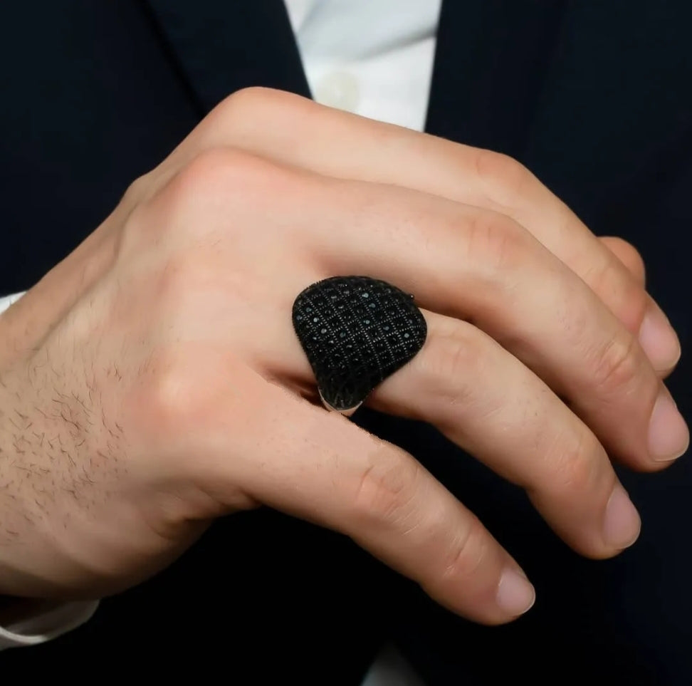 Gental Gems by Karat Kings | Unique Turkish Style Oxidised Silver Ring with Black Zircon|  Sterling Silver Oxidized Ring | Men's Jewelry | With Certificate of Authenticity and  Hallmark