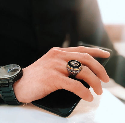 Gental Gems by Karat Kings | Unique Turkish Style Ring with Natural Black Onyx |  Sterling Silver Oxidized Ring | Men's Jewelry | With Certificate of Authenticity and  Hallmark