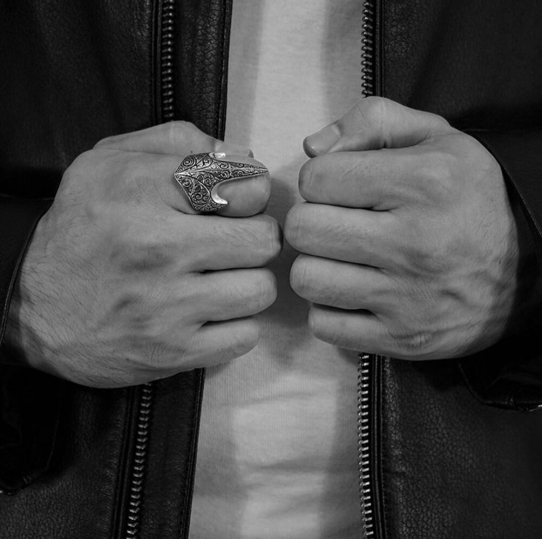 Gental Gems by Karat Kings | Unique Turkish Style Signet Thumb Ring |  Sterling Silver Oxidized Ring