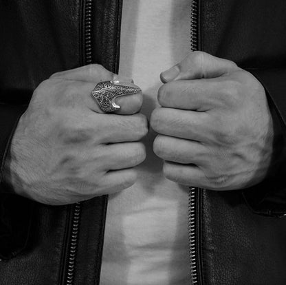 Gental Gems by Karat Kings | Unique Turkish Style Signet Thumb Ring |  Sterling Silver Oxidized Ring