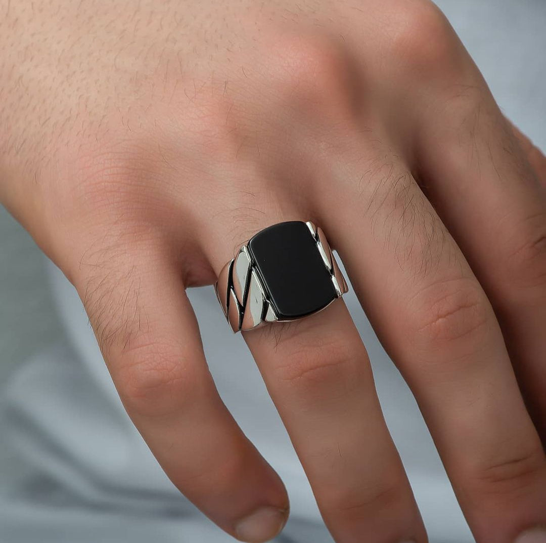 Gental Gems by Karat Kings | Unique Turkish Braided Style Ring with Natural Black Onyx |  Sterling Silver Oxidized Ring | Men's Jewelry | With Certificate of Authenticity and  Hallmark