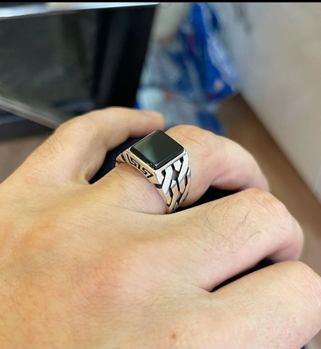 Gental Gems by Karat Kings | Unique Turkish  Style Ring with Natural Black Onyx |  Sterling Silver Oxidized Ring