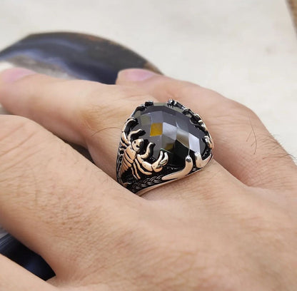 Gental Gems by Karat Kings | Unique Turkish Style Scorpion Ring with Faceted Black Zircon |  Sterling Silver Oxidized Zodiac Ring | Men's Jewelry | With Certificate of Authenticity and  Hallmark