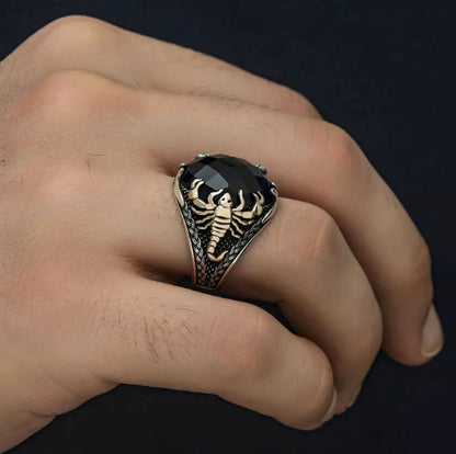 Gental Gems by Karat Kings | Unique Turkish Style Scorpion Ring with Faceted Black Zircon |  Sterling Silver Oxidized Zodiac Ring | Men's Jewelry | With Certificate of Authenticity and  Hallmark