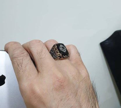 Gental Gems by Karat Kings | Unique Turkish Style Ring with Natural Black Onyx |  Sterling Silver Oxidized Ring | Men's Jewelry | With Certificate of Authenticity and  Hallmark