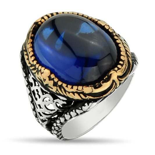 Gental Gems by Karat Kings | Unique Turkish Style Ring with S Sapphire |  Sterling Silver Oxidized Ring | Men's Jewelry | With Certificate of Authenticity and  Hallmark