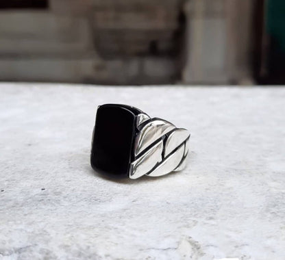 Gental Gems by Karat Kings | Unique Turkish Braided Style Ring with Natural Black Onyx |  Sterling Silver Oxidized Ring | Men's Jewelry | With Certificate of Authenticity and  Hallmark