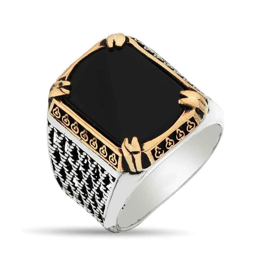 Gental Gems by Karat Kings | Unique Turkish Style Ring with Natural Black Onyx |  Sterling Silver Oxidized Ring | Men's Jewelry | With Certificate of Authenticity and  Hallmark