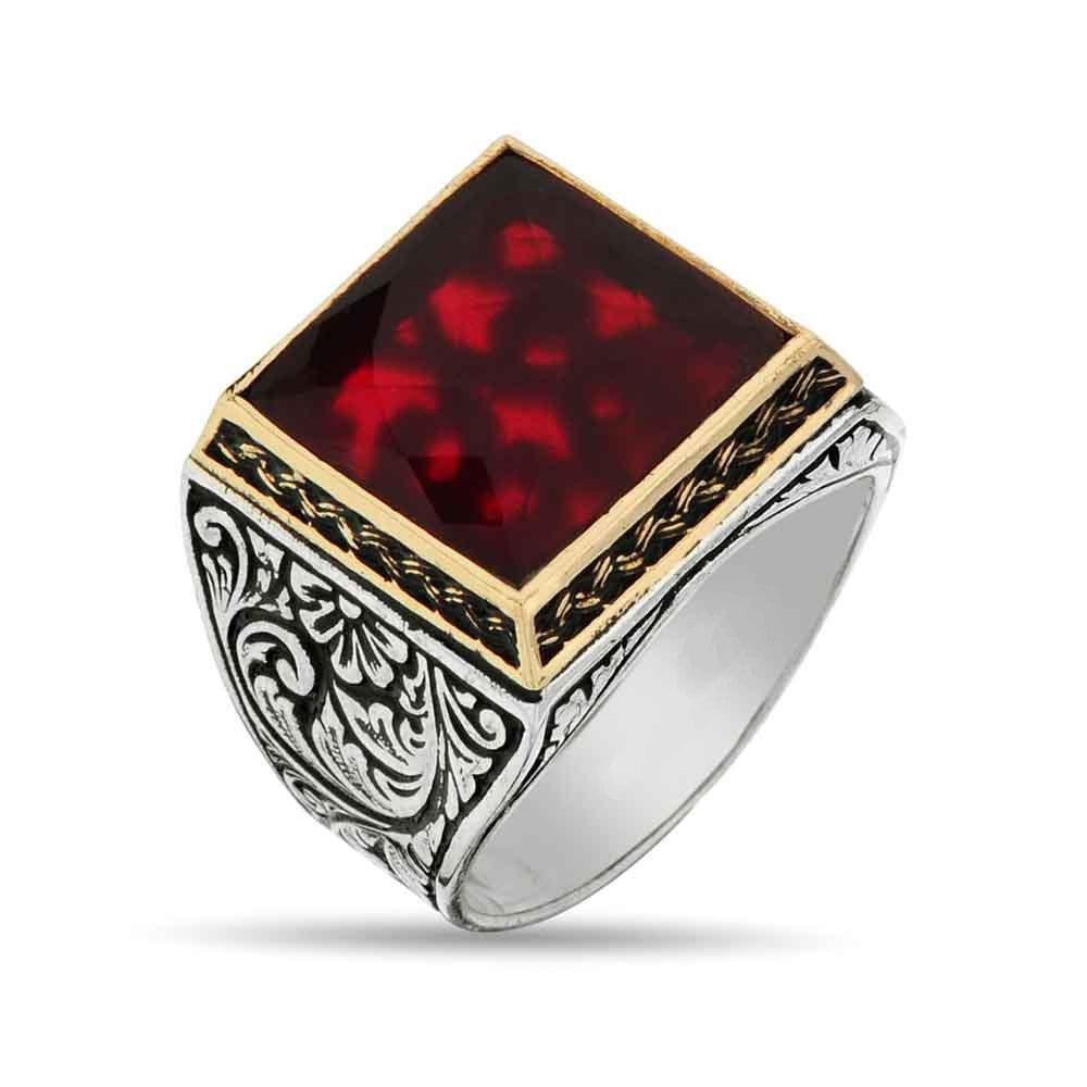 Gental Gems by Karat Kings | Unique Turkish Style Ring with Faceted S Ruby |  Sterling Silver Oxidized Ring
