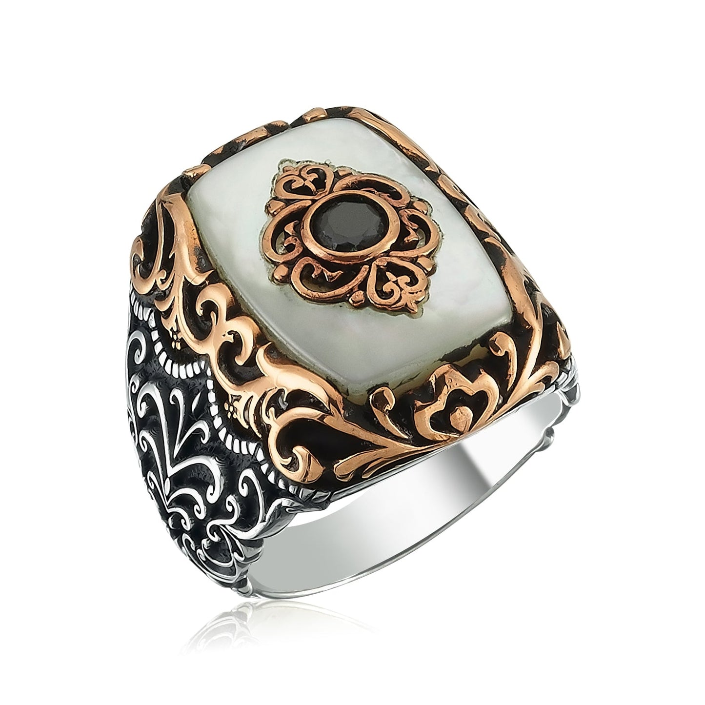 Gental Gems by Karat Kings | Unique Turkish Style Ring with Natural Pearl |  Sterling Silver Oxidized Ring