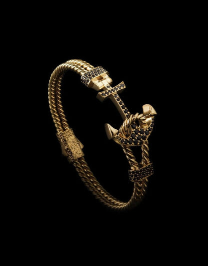 Gental Gems by Karat Kings | Twined Solid Anchor Bangle Bracelet for Men,  Sterling Silver/  Micron Gold Plated Silver Bracelet