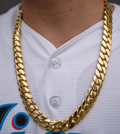 Gental Gems by Karat Kings | 16mm Wide Solid Miami Cuban Link Chain |  Gold Micron Plated  Sterling Silver Chain
