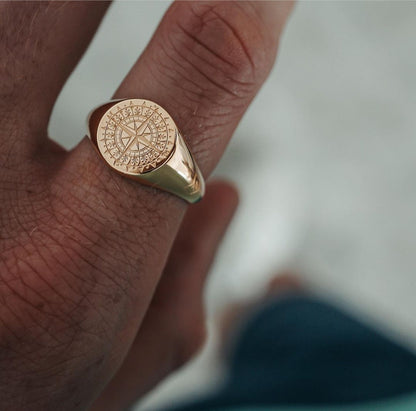 Gental Gems by Karat Kings | Exclusive Signet Style Compass Ring, Sterling Silver  Ring | Jewellery for Men