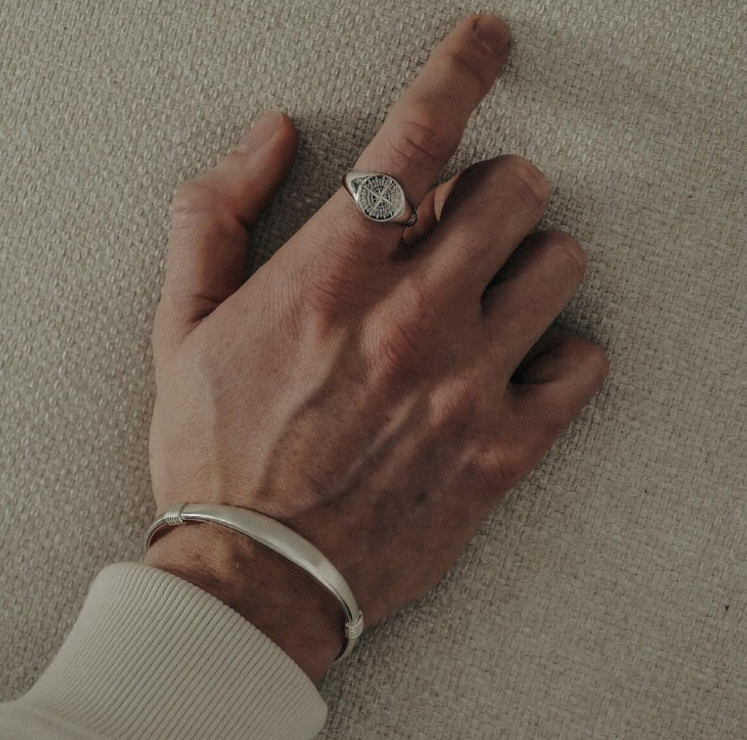 Gental Gems by Karat Kings | Exclusive Signet Style Compass Ring, Sterling Silver  Ring | Jewellery for Men