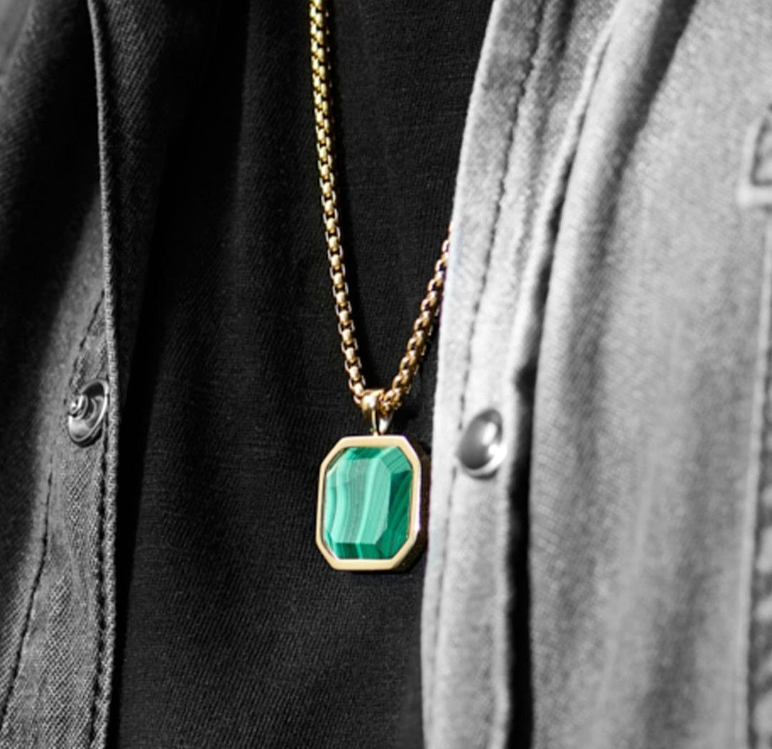 Gental Gems by Karat Kings | Unique Designed  Gold Micron Plated Silver Pendant in Natural Malachite for Men,  Sterling Silver Pendant
