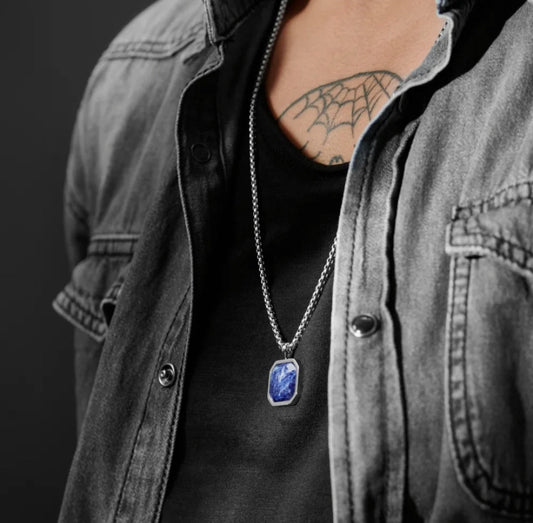 Gental Gems by Karat Kings | Unique Designed Silver Pendant in Natural Sodalite for Men,  Sterling Silver Pendant | Men's Jewelry | With Certificate of Authenticity and  Hallmark
