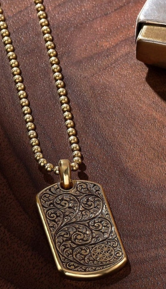 Gental Gems by Karat Kings | Unique Samurai Engraved Tag Pendant for Men |  Gold Micron Plated  Sterling Silver Pendant