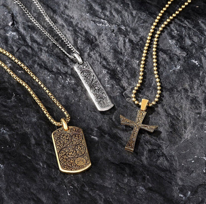Gental Gems by Karat Kings | Unique Samurai Engraved Tag Pendant for Men |  Gold Micron Plated  Sterling Silver Pendant
