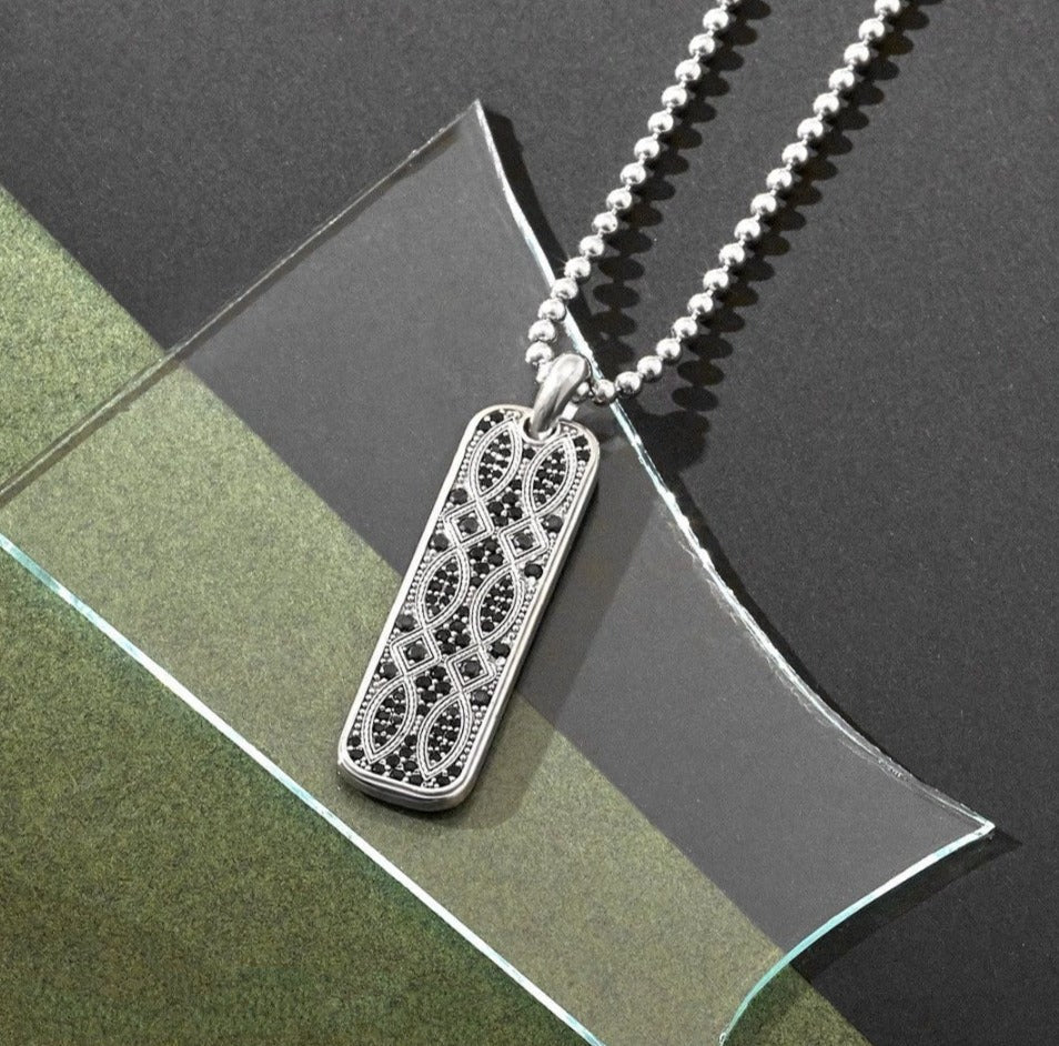 Gental Gems by Karat Kings | Unique Designed Eternity Pendant Studded with Blue Cubic Zirconia for Men |  Sterling Silver Oxidized Pendant | Men's Jewelry | With Certificate of Authenticity and  Hallmark