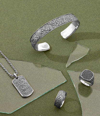 Gental Gems by Karat Kings | Unique Samurai Engraved Tag Pendant for Men |  Gold Micron Plated  Sterling Silver Pendant