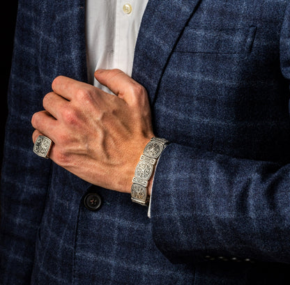 Gental Gems by Karat Kings | Exclusive Byzantine Style Signet Ring for Men, Oxidized Sterling Silver  Ring | Jewellery for Men