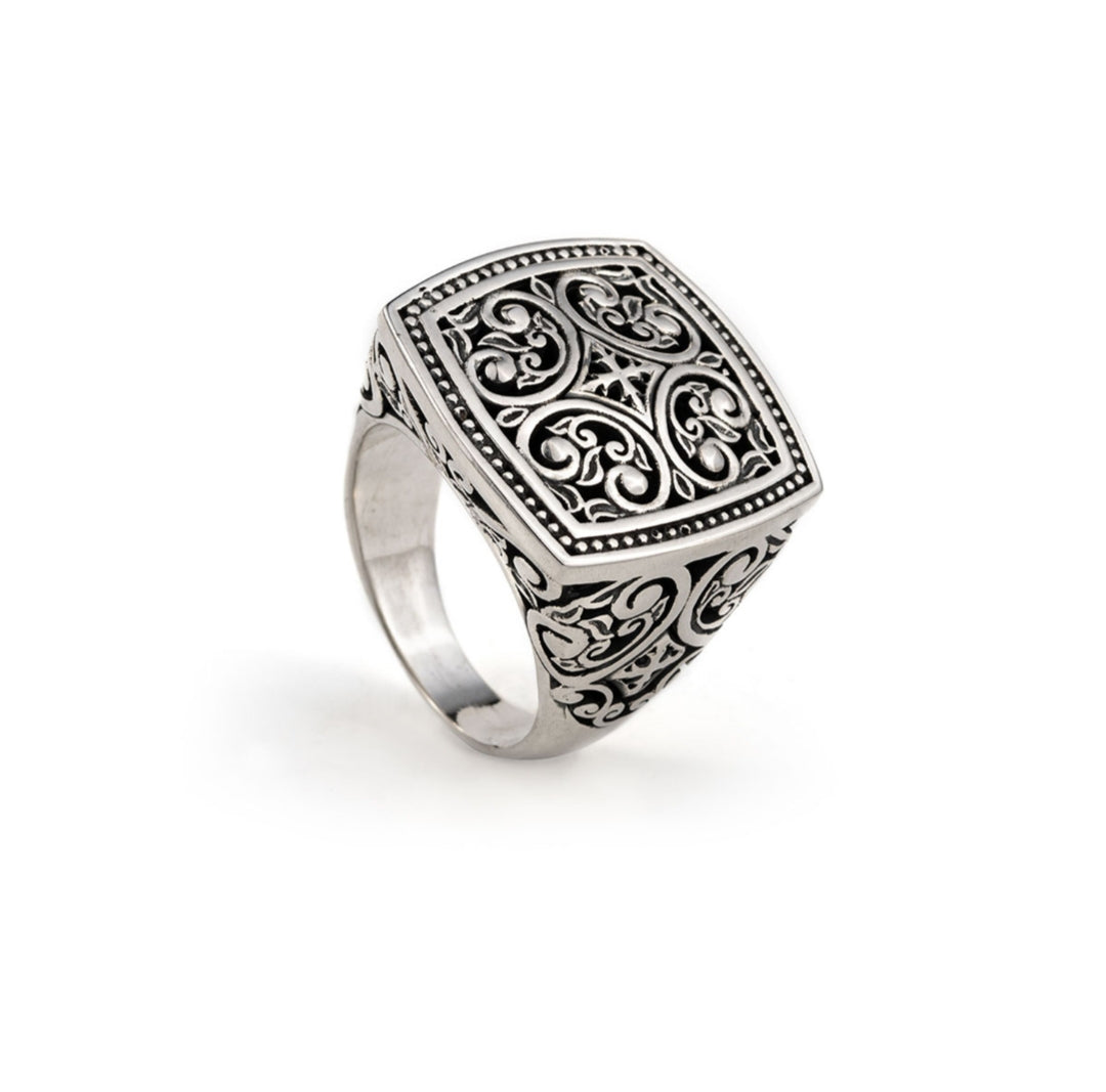 Gental Gems by Karat Kings | Exclusive Byzantine Style Signet Ring for Men, Oxidized Sterling Silver  Ring | Jewellery for Men