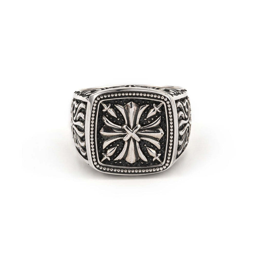 Gental Gems by Karat Kings | Exclusive Cross Vintage Byzantine Style Signet Ring for Men, Oxidized Sterling Silver  Ring | Jewellery for Men| With Certificate of Authenticity and  Hallmark
