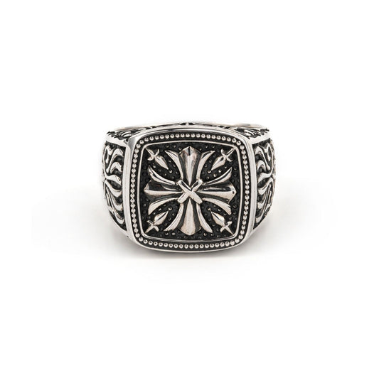 Gental Gems by Karat Kings | Exclusive Cross Vintage Byzantine Style Signet Ring for Men, Oxidized Sterling Silver  Ring | Jewellery for Men| With Certificate of Authenticity and  Hallmark