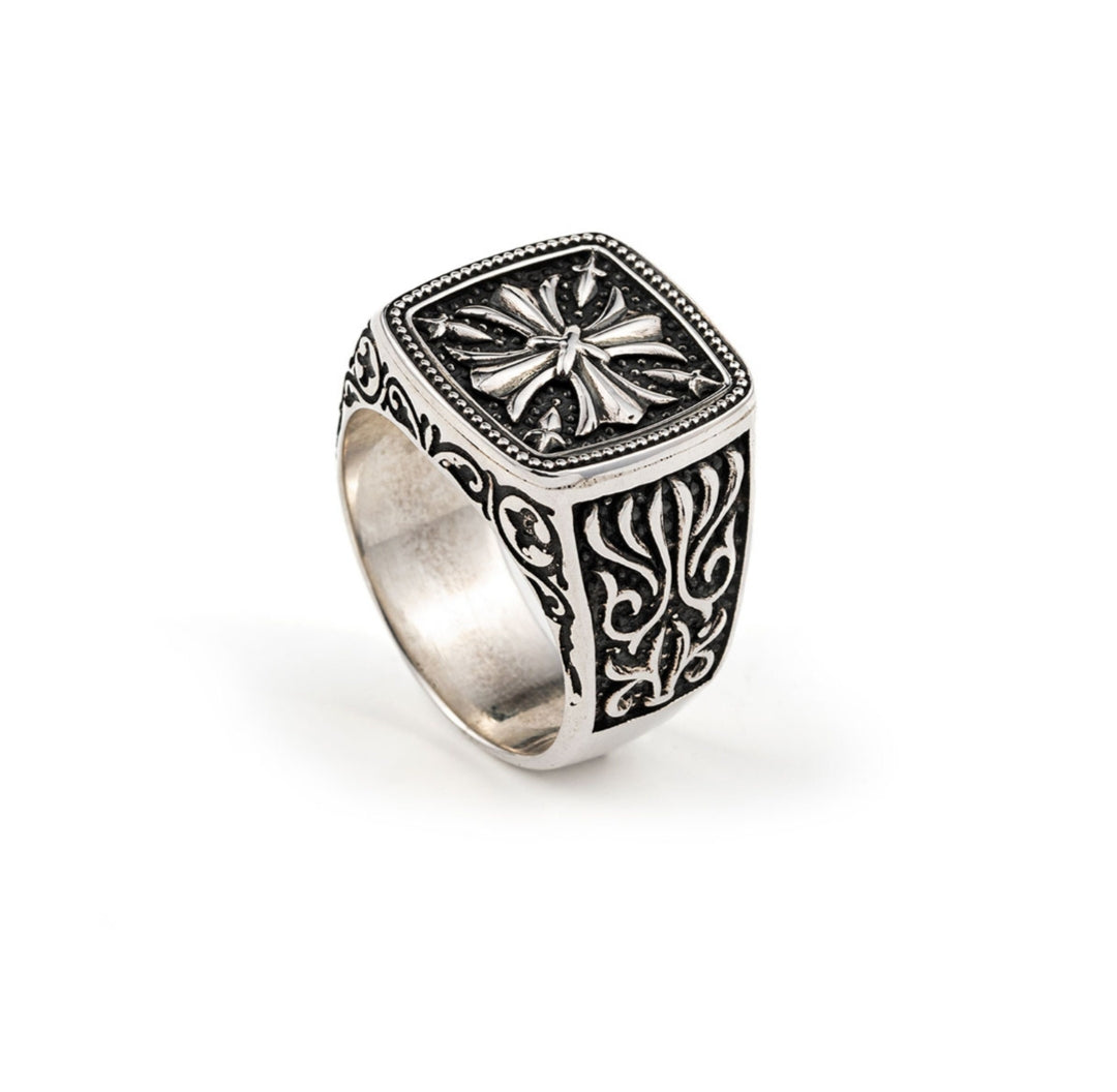 Gental Gems by Karat Kings | Exclusive Cross Vintage Byzantine Style Signet Ring for Men, Oxidized Sterling Silver  Ring | Jewellery for Men| With Certificate of Authenticity and  Hallmark