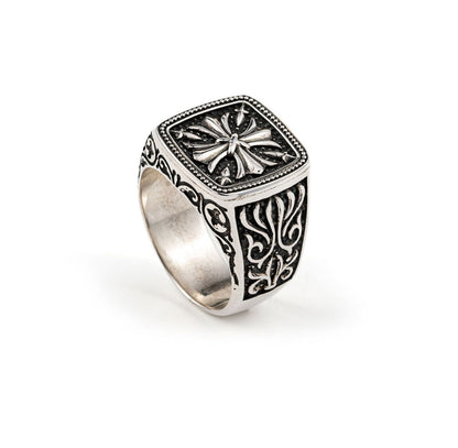 Gental Gems by Karat Kings | Exclusive Cross Vintage Byzantine Style Signet Ring for Men, Oxidized Sterling Silver  Ring | Jewellery for Men| With Certificate of Authenticity and  Hallmark