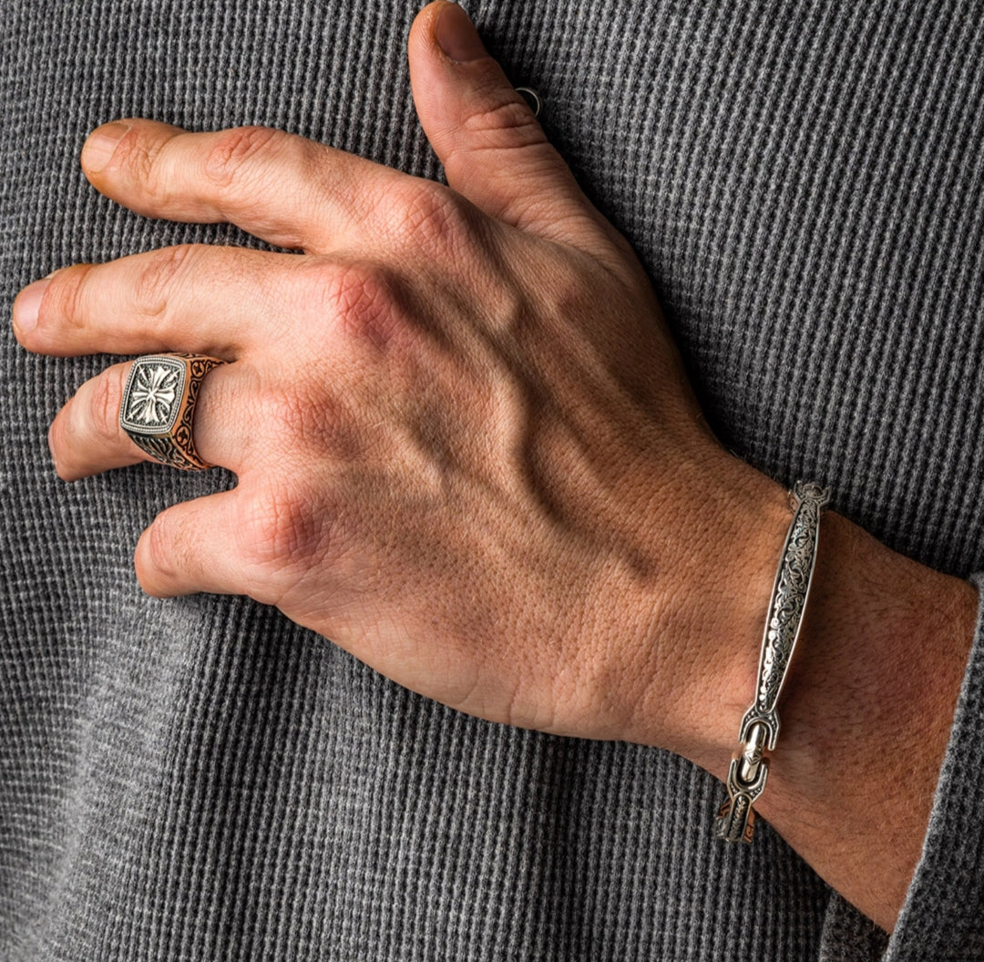 Gental Gems by Karat Kings | Exclusive Cross Vintage Byzantine Style Signet Ring for Men, Oxidized Sterling Silver  Ring | Jewellery for Men| With Certificate of Authenticity and  Hallmark