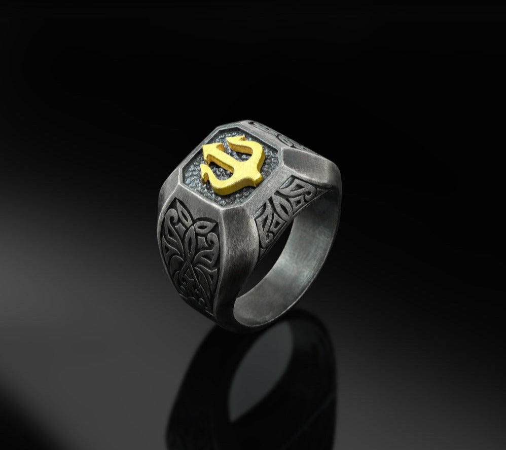 Gental Gems by Karat Kings | Exclusive Trishul Symbol Signet Style Ring for Men, Oxidized Sterling Silver  Ring | Jewellery for Men| With Certificate of Authenticity and  Hallmark