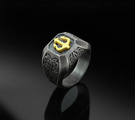 Gental Gems by Karat Kings | Exclusive Trishul Symbol Signet Style Ring for Men, Oxidized Sterling Silver  Ring | Jewellery for Men| With Certificate of Authenticity and  Hallmark
