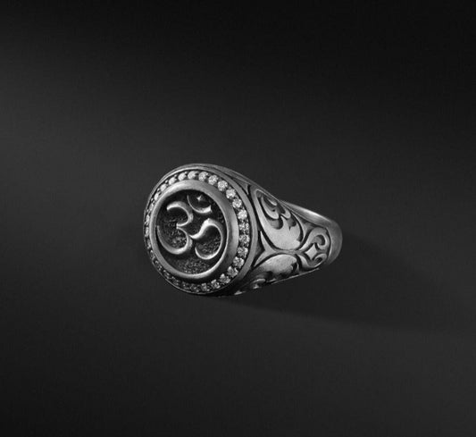 Gental Gems by Karat Kings | Exclusive Turkish Style Om Symbol Signet Ring for Men, Oxidized Sterling Silver  Ring | Jewellery for Men| With Certificate of Authenticity and  Hallmark