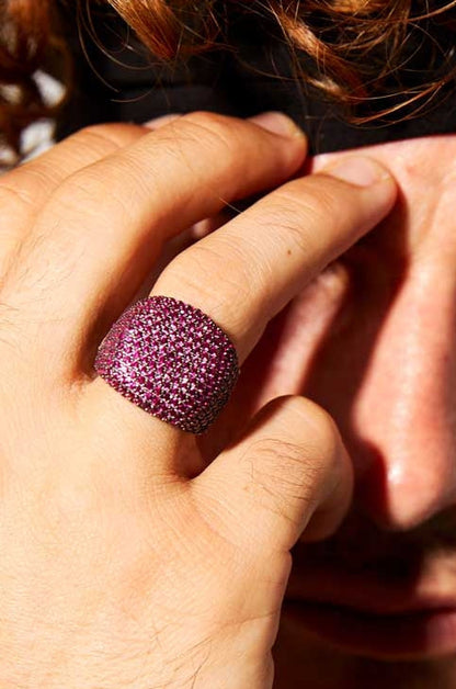 Gental Gems by Karat Kings | Unique Handmade Turkish Style Ring Studded with AAA+ Ruby Stones |   Sterling Silver Ring